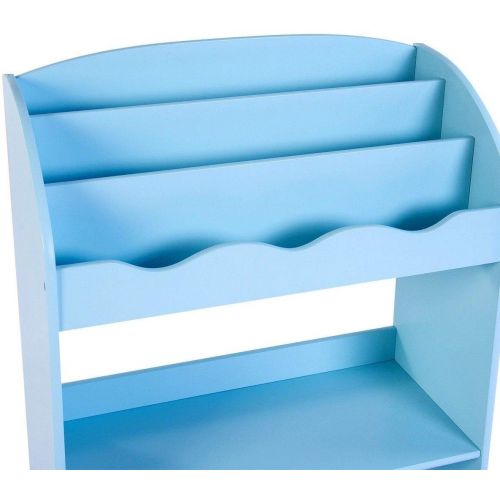  Globe House Products GHP 24.5x11x35.5 Blue MDF P2 Non-Toxic Smooth Edges 3-Tier Shelf Kids Bookshelf