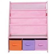 Globe House Products GHP 25x12x32 Pink MDF Non-Woven Fabric & Polyester Fiber Kids Sling Bookshelf