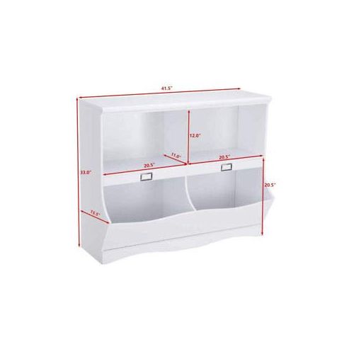  Globe House Products GHP 41.5x15.5x33.0 White Wood Multifunctional 4 Divided Storage Kids Shelf Furniture