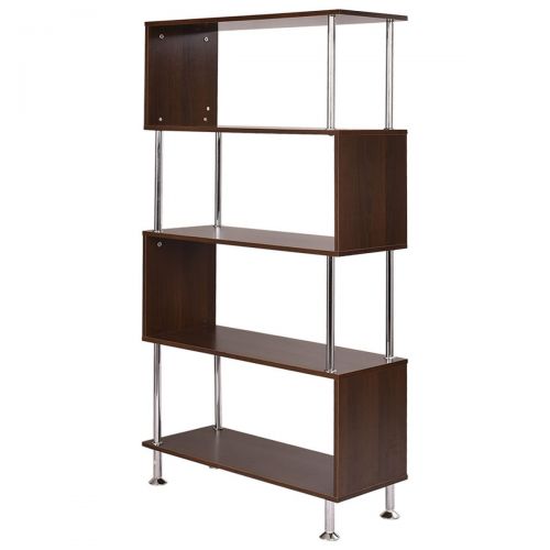  Globe House Products GHP 32x12x58 4-Shelf Brown Modern Display Storage Home Office Organizer Bookshelf