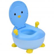 Globe House Products GHP Blue PP Penguin Design Portable Children Toilet Training Seat w Potty Ring Handle