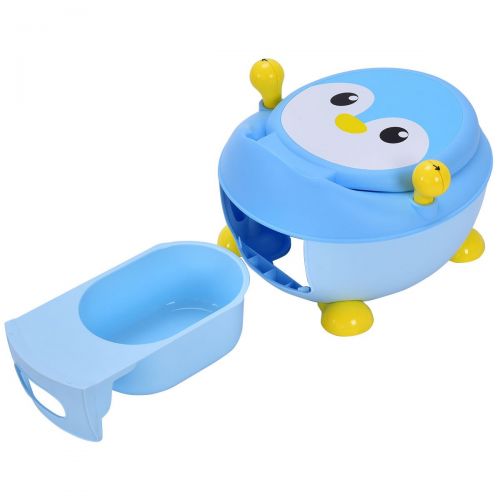  Globe House Products GHP Blue PP Penguin Design Portable Children Toilet Training Seat w Potty Ring Handle