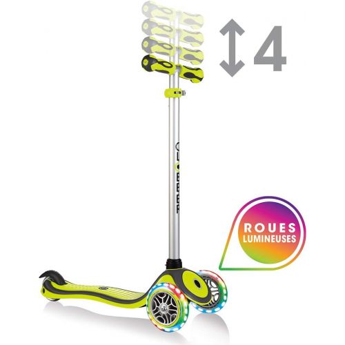  Globber - Primo Plus 3-Wheel Kids Kick Scooter - LED Light Up Wheels - Adjustable Height T-Bar - for Boys and Girls - Neon Pink