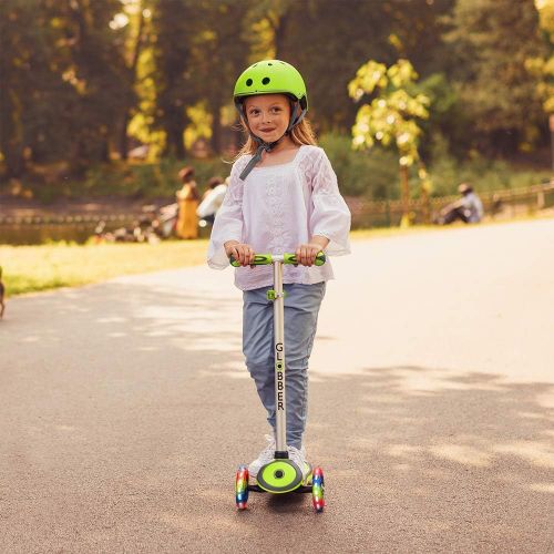  Globber - Primo Plus 3-Wheel Kids Kick Scooter - LED Light Up Wheels - Adjustable Height T-Bar - for Boys and Girls - Neon Pink