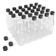 Glogex Empty Glass Hot Sauce Bottles (30 Pack, 5 Oz) with Leak Proof Black Screw Caps and Snap On Dripper Inserts