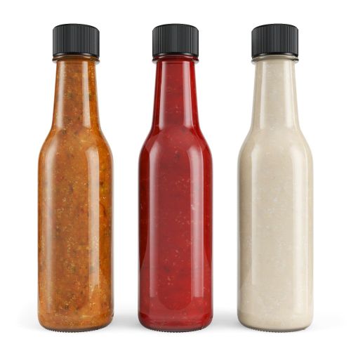  Glogex Empty Glass Hot Sauce Bottles (30 Pack, 5 Oz) with Leak Proof Black Screw Caps and Snap On Dripper Inserts