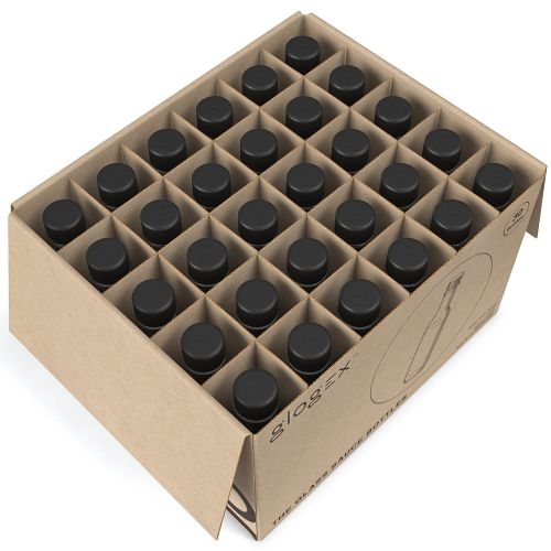  Glogex Empty Glass Hot Sauce Bottles (30 Pack, 5 Oz) with Leak Proof Black Screw Caps and Snap On Dripper Inserts