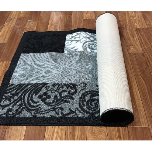  Gloria Kitchen Rug Non-Skid | Runner Mat Non-Slip | Rug for Kitchen Floor with Rubber Backing | Comfort Standing Floor Mat | Low Profile (2 x 7) Gray Black Squares