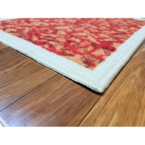  Gloria Kitchen Rug Non-Skid | Runner Mat Non-Slip | Rug for Kitchen Floor with Rubber Backing | Comfort Standing Floor Mat | Low Profile  (20 x 57) Red, Green, Brown and Beige Geometrica