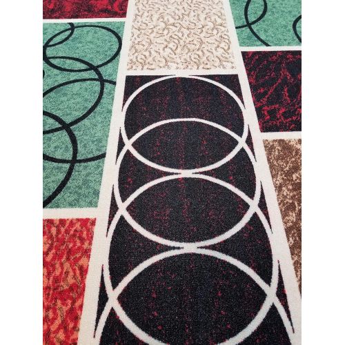  Gloria Kitchen Rug Non-Skid | Runner Mat Non-Slip | Rug for Kitchen Floor with Rubber Backing | Comfort Standing Floor Mat | Low Profile  (20 x 57) Red, Green, Brown and Beige Geometrica