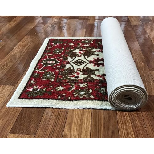  Gloria Kitchen Mat Low Profile Non Slip Skid Resistant Anti Bacterial Thin Kitchen Rug (2x5, 2714-RED)