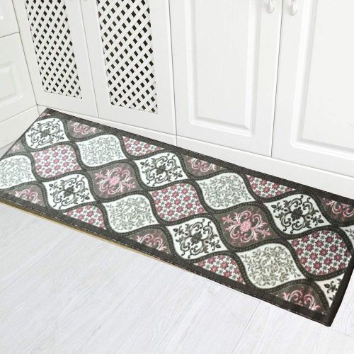  Gloria Kitchen Mat Low Profile Non Slip Skid Resistant Anti Bacterial Thin Kitchen Rug (2x5, 2717-Pink)