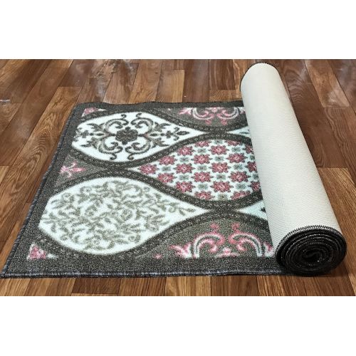  Gloria Kitchen Mat Low Profile Non Slip Skid Resistant Anti Bacterial Thin Kitchen Rug (2x5, 2717-Pink)