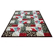 Gloria Low Profile Non Slip Area Rug  Carpet for Kitchen, Dining Room, Living Room Floor with Rubber Backing  Floor Mat Non-Skid Doormat  Washable Runner Mat (3 x 5) Brown Red Ivory Fl