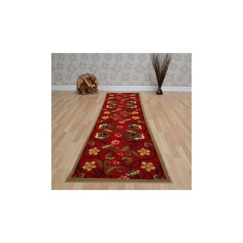  Gloria Kitchen Mat Low Profile Non Slip Skid Resistant Anti Bacterial Thin Kitchen Rug (2x5, 2712-RED)