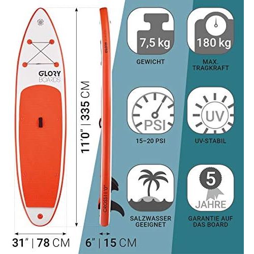  Glory Boards // Trip 12’0’’ Stand up Paddle SUP Board Set in Premium Qualitaet  schnelles Touringboard  Stabil und Robust  aufblasbares SUP bis 180kg belastbar  Masse 365x76x15cm