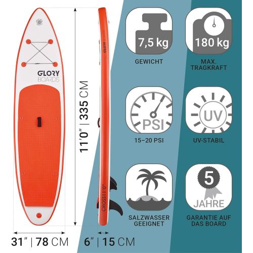  Glory Boards Stand up Paddling Board aufblasbar in Premium Qualitaet  Inflatable SUP bis 150kg Tragkraft - komplettes SUP Set inkl. Paddel, Pumpe, Rucksack - leichtes Stand up Paddle Board  St