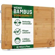 [아마존베스트]Glorytec XXL Bamboo Chopping Board, Can be used on Both Sides, with Silicone Feet and Extra Wide Juice Groove, Kitchen Board 40 x 30 x 2 cm, Gentle on Blades and Extremely Durable
