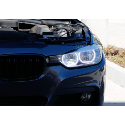  Glossy iJDMTOY Xenon White DTM Style Square Horseshoe LED Halo Rings w/Acrylic Covers For BMW F30 3 Series Halogen Headlights Angel Eye Retrofit