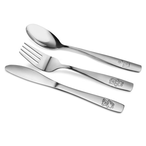  [아마존베스트]GlossyEnd 24 Piece Stainless Steel Kids Cutlery, Child and Toddler Safe Flatware, Kids Silverware, Kids Utensil Set...