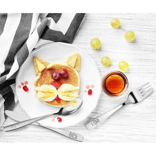  [아마존베스트]GlossyEnd 24 Piece Stainless Steel Kids Cutlery, Child and Toddler Safe Flatware, Kids Silverware, Kids Utensil Set...