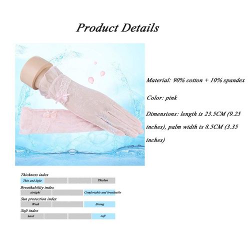  Gloves Spring and Summer Short Sunscreen Female Thin Cute Bow Lace Driving Anti-UV Ice Silk (Color : Pink, Size : M)