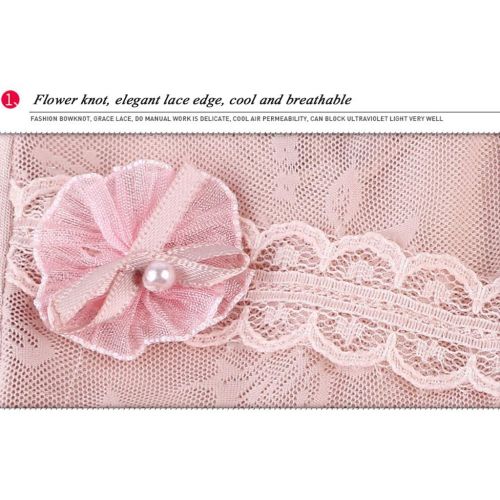  Gloves Spring and Summer Short Sunscreen Female Thin Cute Bow Lace Driving Anti-UV Ice Silk (Color : Pink, Size : M)