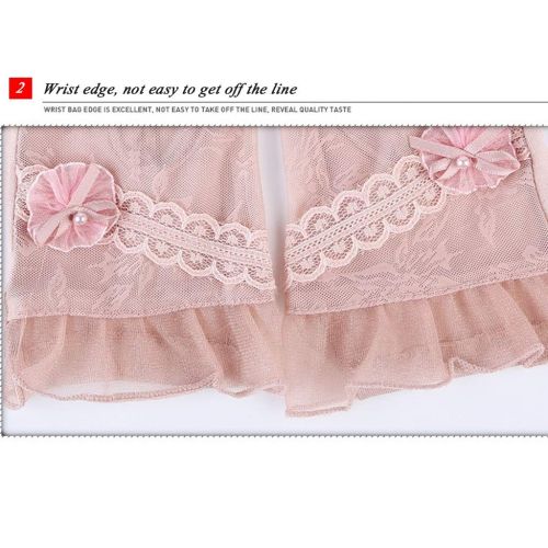  Gloves Spring and Summer Short Sunscreen Female Thin Cute Bow Lace Driving Anti-UV Ice Silk (Color : Pink, Size : M)