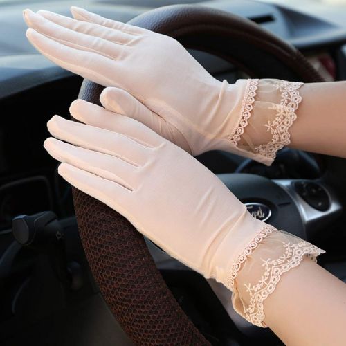  Gloves Sports Spring and Autumn Thin Ladies Summer Driving Sunscreen Solid Color Non-Slip UV Lace Short Outdoor Recreation (Color : Multi-Colored, Size : M)