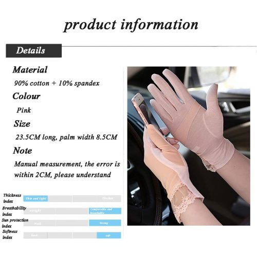  Gloves Sports Spring and Autumn Thin Ladies Summer Driving Sunscreen Solid Color Non-Slip UV Lace Short Outdoor Recreation (Color : Multi-Colored, Size : M)