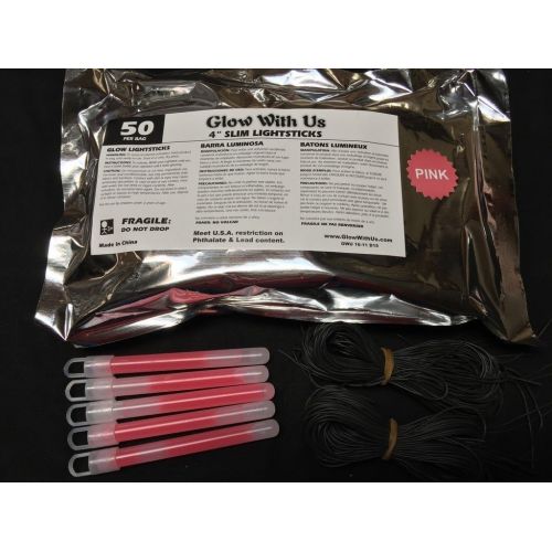  Glow With Us Glow Sticks Bulk Wholesale, 100 4” Pink Glow Stick Light Sticks+100 FREE Glow Bracelets! Bright Color, Kids love them! Glow 8-12 Hrs, 2-year Shelf Life, Sturdy Packagi