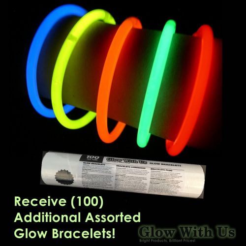  Glow With Us Glow Sticks Bulk Wholesale, 100 4” Orange Glow Stick Light Sticks+100 FREE Glow Bracelets! Bright Color, Kids love them! Glow 8-12 Hrs, 2-year Shelf Life, Sturdy Packa