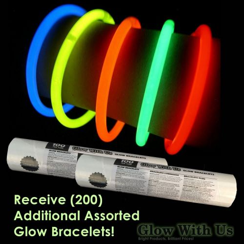  Glow With Us 200 Glow Sticks Bulk Wholesale Necklaces, 22” Glow Stick Necklaces+200 FREE Glow Bracelets! Bright Colors Glow 8-12 Hr, Connector Pre-attached(handy), Glow-in-the-dark Party Suppli