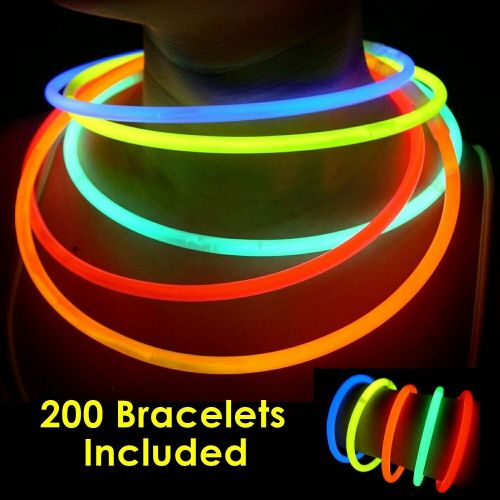  Glow With Us 200 Glow Sticks Bulk Wholesale Necklaces, 22” Glow Stick Necklaces+200 FREE Glow Bracelets! Bright Colors Glow 8-12 Hr, Connector Pre-attached(handy), Glow-in-the-dark Party Suppli