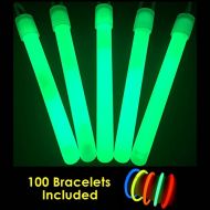 Glow With Us Glow Sticks Bulk Wholesale, 100 4” Green Glow Stick Light Sticks+100 FREE Glow Bracelets! Bright Color, Kids love them! Glow 8-12 Hrs, 2-year Shelf Life, Sturdy Packag