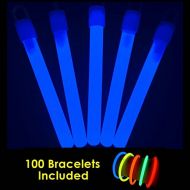 Glow With Us Glow Sticks Bulk Wholesale, 100 4” Blue Glow Stick Light Sticks+100 FREE Glow Bracelets! Bright Color, Kids love them! Glow 8-12 Hrs, 2-year Shelf Life, Sturdy Packagi