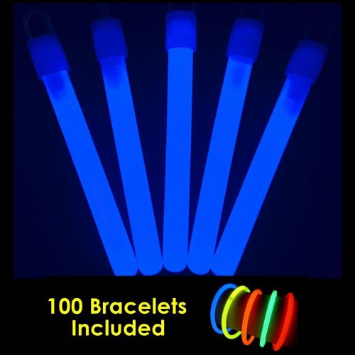  Glow With Us Glow Sticks Bulk Wholesale, 100 4” Blue Glow Stick Light Sticks+100 FREE Glow Bracelets! Bright Color, Kids love them! Glow 8-12 Hrs, 2-year Shelf Life, Sturdy Packagi