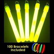 Glow With Us Glow Sticks Bulk Wholesale, 100 4” Yellow Glow Stick Light Sticks+100 FREE Glow Bracelets! Bright Color, Kids love them! Glow 8-12 Hrs, 2-year Shelf Life, Sturdy Packa