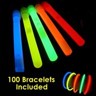 Glow With Us Glow Sticks Bulk Wholesale, 100 4” Glow Stick Light Sticks+100 FREE Glow Bracelets! Assorted Bright Colors, Kids love them! Glow 8-12 Hrs, 2-year Shelf Life, Sturdy Packaging, Glow