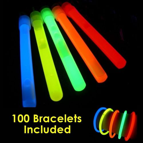  Glow With Us Glow Sticks Bulk Wholesale, 100 4” Glow Stick Light Sticks+100 FREE Glow Bracelets! Assorted Bright Colors, Kids love them! Glow 8-12 Hrs, 2-year Shelf Life, Sturdy Packaging, Glow