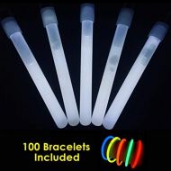 Glow With Us Glow Sticks Bulk Wholesale, 100 4” White Glow Stick Light Sticks+100 Free Glow Bracelets! Bright Color, Kids Love Them! Glow 8-12 Hrs, 2-Year Shelf Life, Sturdy Packag