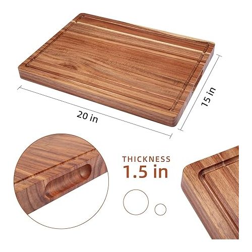  Large Acacia Wood Cutting Boards for Kitchen, 20 x 15 Inch Extra Large Wooden Cutting Board with Juice Groove, Reversible Butcher Block Cutting Board for Meat and Veggies