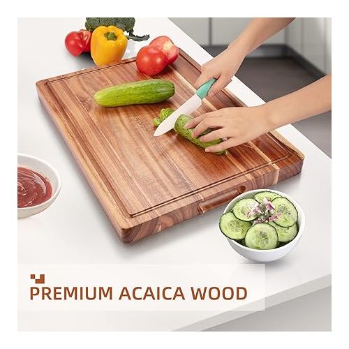  Large Acacia Wood Cutting Boards for Kitchen, 20 x 15 Inch Extra Large Wooden Cutting Board with Juice Groove, Reversible Butcher Block Cutting Board for Meat and Veggies