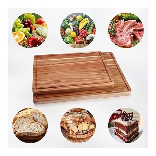  Large Acacia Wood Cutting Boards for Kitchen, 20 x 15 Inch Extra Large Wooden Cutting Board with Juice Groove, Reversible Butcher Block Cutting Board for Meat and Veggies