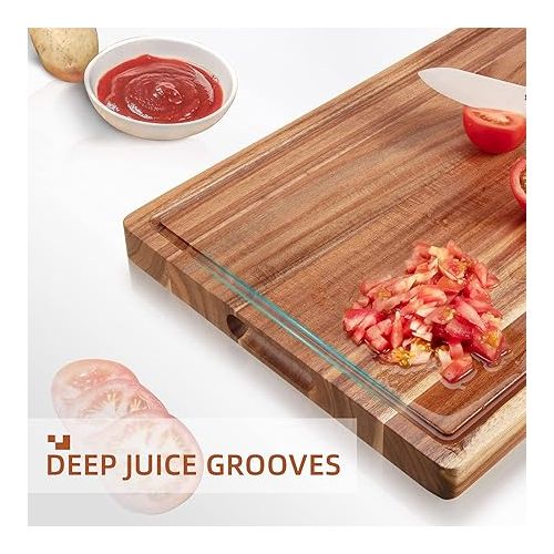  Large Acacia Wood Cutting Boards for Kitchen, 20 x 15 Inch Extra Large Wooden Cutting Board with Juice Groove, Reversible Butcher Block Cutting Board for Meat and Veggies