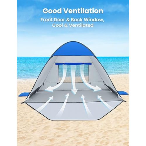  Glymnis Pop Up Beach Tent Instant Portable Sun Shade Shelter (S) 1-2 Persons UPF 50+ with Extendable Floor Zipper Door Automatic Easy Up Tent