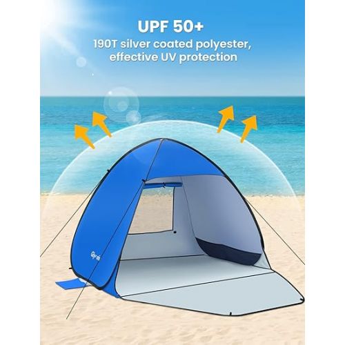  Glymnis Pop Up Beach Tent Beach Shade Tent for 1-4 Persons Sun Shelter UPF 50+ Enclose Zipper Door Portable Easy Up Beach Tent L (3-4 Person)