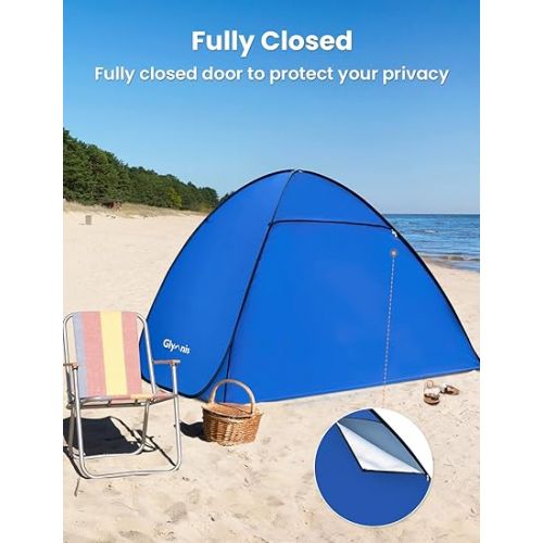  Glymnis Pop Up Beach Tent Beach Shade Tent for 1-4 Persons Sun Shelter UPF 50+ Enclose Zipper Door Portable Easy Up Beach Tent L (3-4 Person)