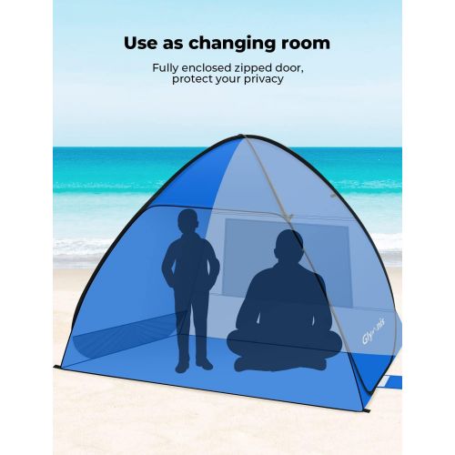  Glymnis Pop Up Beach Tent Instant Portable Sun Shade Shelter 3-4 Persons UPF 50+ with Extendable Floor Zipper Door Automatic Easy Up Tent