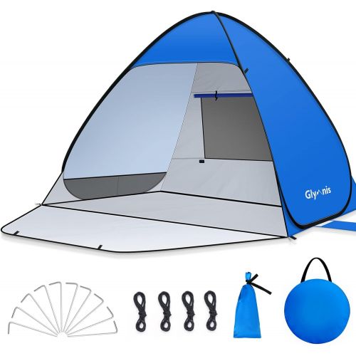  Glymnis Pop Up Beach Tent Instant Portable Sun Shade Shelter 3-4 Persons UPF 50+ with Extendable Floor Zipper Door Automatic Easy Up Tent